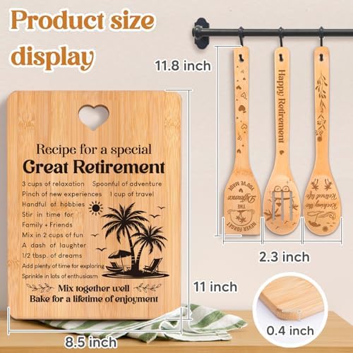 Retirement Gifts for Woman/Men 2026, Happy Retirement Bamboo Cutting Board Set for Colleagues, Coworker, Friend, Teacher, Boss, Parents, Family - Recipe for a Special Great Retirement. - Image 2