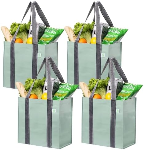 VENO 2/4 Pack Compact Reusable Grocery Shopping Bags with Hard Bottom by Veno
