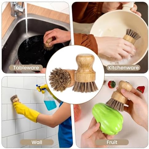 12 Packs Dish Scrub Brush Washing Scrubbers Kitchen Palm Pot Brush Brown - Image 3