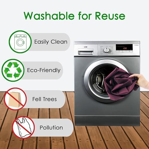 BeeGreen Burgundy Reusable Shopping Bags Wholesale Wine Red Reusable Grocery Bags Bulk Foldable-Machine Washable with Zipper Storage Pouch 20 Pieces - Image 5