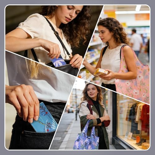 HOLYLUCK Reusable Grocery Bags,Heavy Duty Foldable Shopping Tote Bag (Standard, Tropical floral) - Image 4
