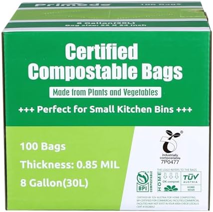 Compostable Bags, 8 Gallon (30L) Food Scraps Yard Waste Bags, 100 Count, Extra Thick 0.85 Mil. ASTM D6400 Compost Bags Small Kitchen Trash Bags, Certified by BPI & TÜV AUSTRIA - Image 2