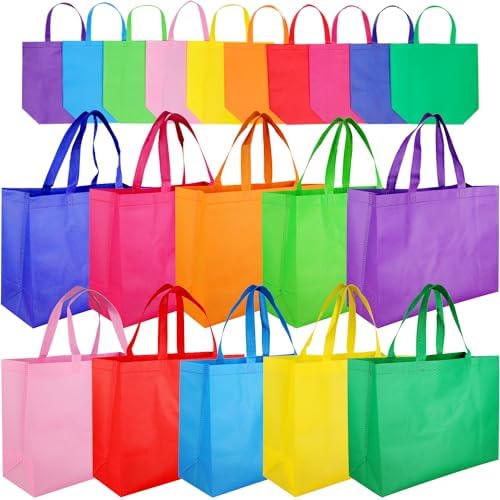 Large Non Woven Tote Bags, 15.7'' Rainbow Reusable Shopping Bags for Groceries by GITMIWS