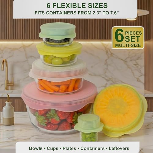 Silicone Stretch Lids 6 PCS – Airtight Reusable Food Covers for Bowls & Containers, Multi Size Flexible Silicone Lids, Leak Proof, BPA Free, Microwave Dishwasher & Freezer Safe - Image 3