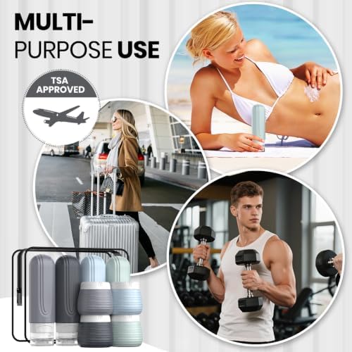 Travel Bottles for Toiletries 8 Pack, TSA Approved Travel Size Toiletries Containers Set, 4 Silicone Leak Proof Refillable Bottles and 4 Creams Jars Accessories Kit W/Clear Bag (GRAY) - Image 7