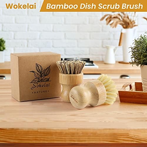Bamboo Dish Scrub Brushes Set for Kitchen - Wooden Cleaning Scrubbers Brushes, Eco-Friendly Natural Dishes Washing Brush for Dishwashing Cast Iron Pots Pans Skillet Vegetables Sink, Set of 2 - Image 6