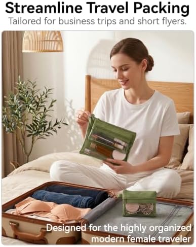 3Pcs Waterproof Double Layer Pocket Travel Toiletry Bag Set, Olive Green - Image 7