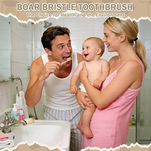 Hushee 30 Pack Boar Bristle Natural Toothbrush Bamboo Handle, Boar Bristle - Image 5