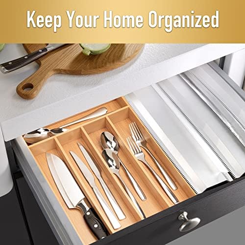 Besilord Silverware Organizer Kitchen Drawer Organizer Utensil Organizer Bamboo Silverware Holder Cutlery Organizer in Drawer Flatware Organizer Tray(5 slots, Natural - Image 5