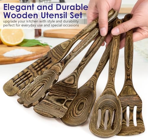 HOWHONG Wooden Spoons for Cooking, 6-Piece Pakkawood Wooden Utensil Set - Image 2