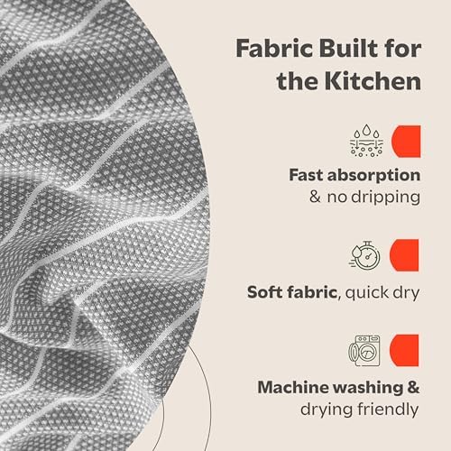 Zeppoli Classic Kitchen Towels - 6 Pack 100% Natural Cotton Towel Set, Reusable Wash Cloths, Absorbent Dish Towels, Machine Washable Hand Towels, Kitchen Essentials, 20” x 28” - Gray VAR - Image 4