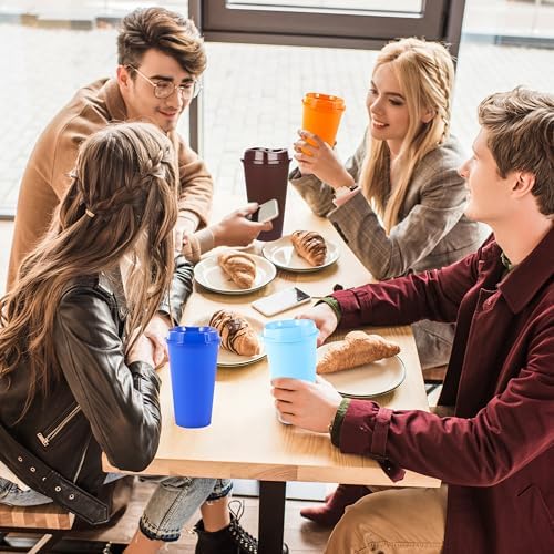 20 Pack Reusable Coffee Cups with Lids 16 oz Plastic Tumblers Travel Mug Iced Coffee Cup for Adults and Women Hot and Cold Drinks, Microwaveable (Rainbow) - Image 6