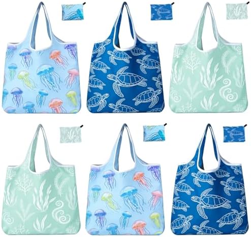 6 Pack Foldable Shopping Bag, Reusable Shopping Bag by RUIPBOTE