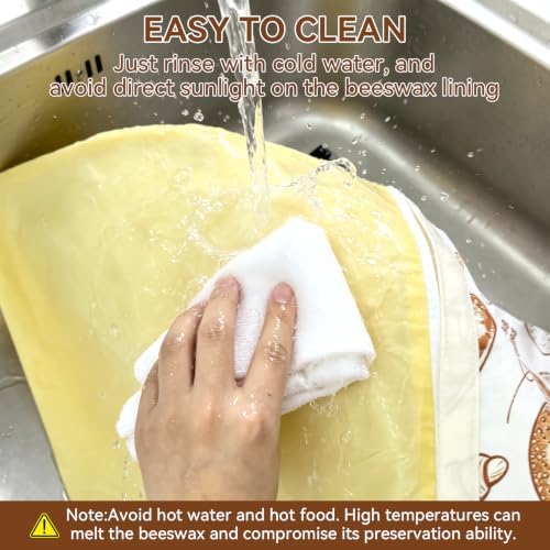 2 Pack Beeswax Bread Bags for Sourdough - 17"x13" Reusable Homemade Bread Keeper Storage Set with 2 Beeswax Food Wraps, Double Seal Zipper & Snap Buckle, Flippable Cleanable Liner, Freezer Safe - Image 6