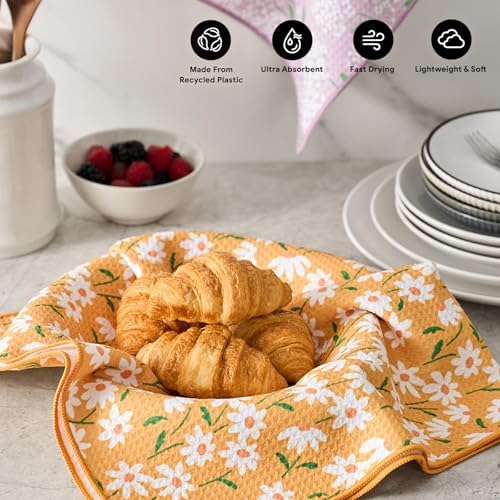 RECYCO Waffle Kitchen Towel Set of 2 - Quick Dry Microfiber Sustainable Dish Towels - Ultra Absorbent Reusable Cleaning Tea Towels - Lightweight Hand Towels,16”x 28”, Matisse Floral - Image 2