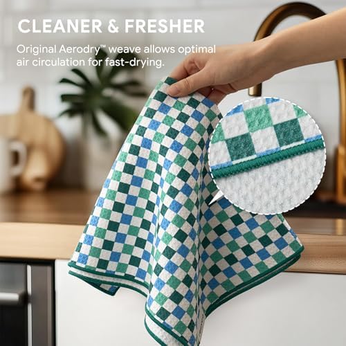 RECYCO Waffle Kitchen Towel Set of 2 - Quick Dry Microfiber Sustainable Dish Towels - Ultra Absorbent Reusable Cleaning Tea Towels - Lightweight Hand Towels,16”x 28”, Checkerboard Bliss - Image 5