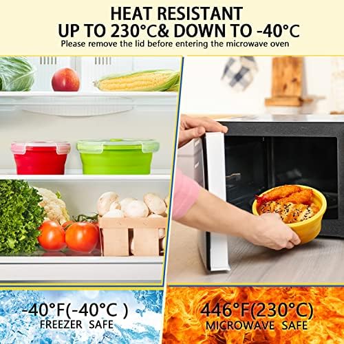 Zopeal 8 Pcs Collapsible Food Storage Containers Foldable Silicone Lunch Containers with Lids 4 Silicone Rectangle Collapsible Bowls and 4 Round Food Bowls Microwave Freezer Dishwasher Safe (Colorful) - Image 5