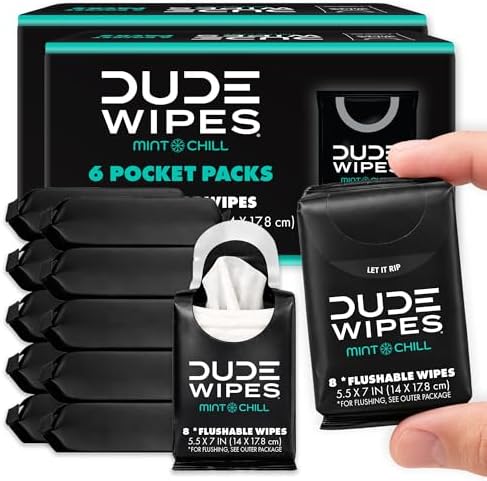 DUDE Wipes Mint Chill Pocket Packs, Adult Flushable Travel Wipes, 96 Count by DUDEWipes