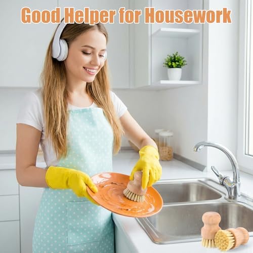 12 Packs Bamboo Scrub Brush for Dishes, 2 Pcs Natural Dish Brush with Sisal Bristles, Wooden Dish Scrubber for Pots, Pans & Vegetables, Eco-Friendly Kitchen Cleaning Tools - Image 4