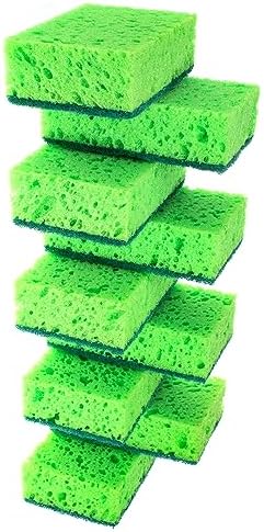 Green Multi Use Scrub Sponge. Made in Europe. 9 Pack, 4.3x2.8x1.4 inches. Odorless Heavy Duty and Non Scratch Fiber. Best, Durable, Delicate, Porous, Non Cellulose Kitchen Sponges and Scrubbers by Okleen