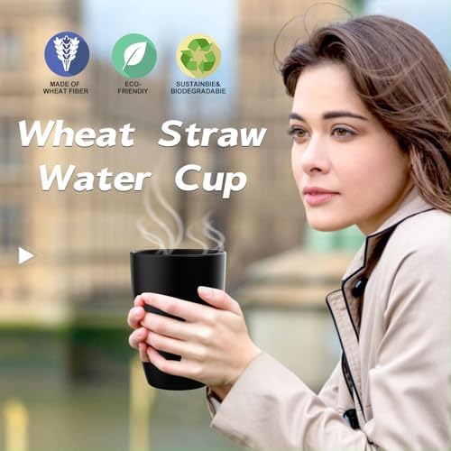 Wrova Wheat Straw Cups 6 PCS Good Alternative to Plastic Reusable Cups 20 oz Unbreakable Drinking Cup Reusable Dishwasher Safe Water Plastic Glasses Black - Image 6