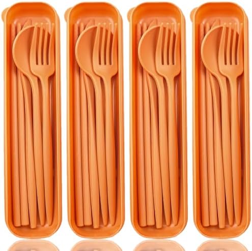 ELANE 4 Sets Reusable Travel Utensils Set with Case,Camping Cutlery Set Reusable Cutlery Set with Case,Utensil Sets for Lunch Picnic Daily Use Outdoor (orange) by ELANE