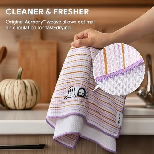 RECYCO Halloween Waffle Kitchen Towel Set of 2 - Quick Dry Microfiber Sustainable Dish Towels - Absorbent Reusable Cleaning Tea Towels - Lightweight Hand Towels,16”x 28”, Pink Boo - Image 6