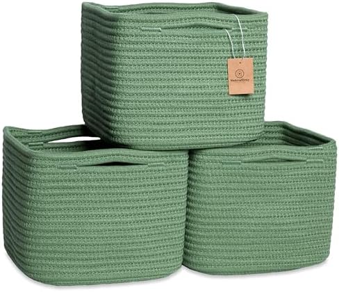 NaturalCozy Storage Cubes 9”x9”x7”Cotton Rope Woven Baskets for Organizing 3-Pack | 9 Inch Cube Storage Bin | Small Basket for Shelf Nursery, Pantry, Decorative Plant, Bathroom Closet, Toy Gift by NaturalCozy