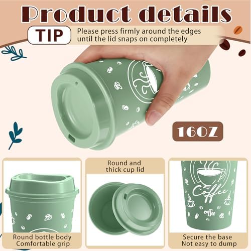 12 Sets Reusable Coffee Cups with Lids, 16oz, Green Series - Image 3