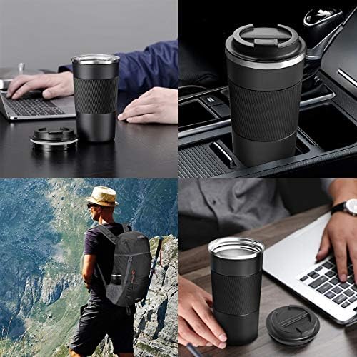 YINJOYI 17oz Travel Coffee Cups Insulated Mug Thermal Tumbler to Go with Lid Leak Proof Reusable Stainless Steel Coffee Mug Spill Proof for Hot and Iced Cold Drinks (Black, 510ml) - Image 5