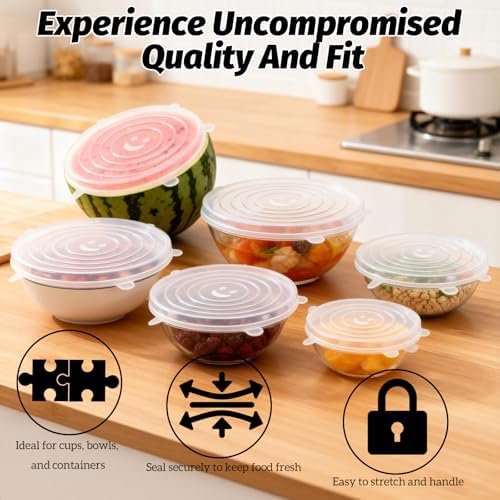 Reusable Silicone Stretch Lids for Food Storage Six Specifications of Reusable Silicone Bowl Cover Silicon Container Lid Covers for Various Food Containers Leftover Food Fruit Bowls - Image 4