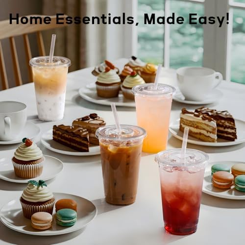 AOZITA 25 Pack - 16 oz Plastic Cups with Lids and Straws, Clear Iced Coffee Cups with Lids, Disposable Cups with Lids for Cold Drinks, Iced Tea, Milkshakes, Smoothies - Durable & BPA Free - Image 6