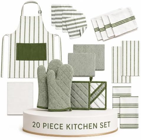 20Pc Kitchen Towels and Dishcloths Sets, Kitchen Essentials For Home- Green by SaltEarth