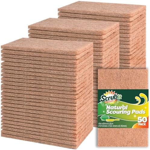 SCRUBIT 50 Pack Natural Scouring Pads - Heavy Duty Scrubbing Pads for Dishes - Non-Scratch - Reusable - Natural, Eco-Friendly, Biodegradable Sisal Brown Sponges for Dishes, Compostable by SCRUBIT