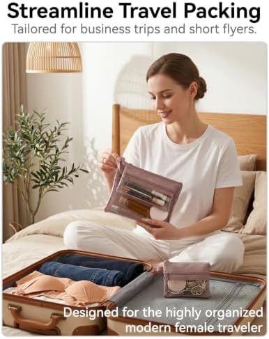 3Pcs Waterproof Double Layer Pocket Travel Toiletry Bag Set, Dusty Pink - Image 7