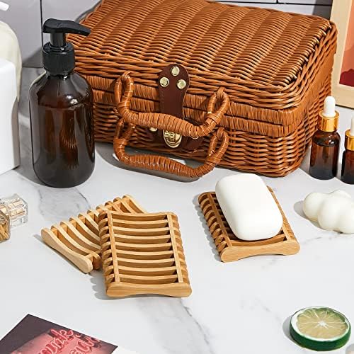 Suclain 3 Pcs Bamboo Soap Dish for Shower Self Draining Slotted Bar Soap Holder Wooden Tray for Shower, Sink, Bathroom, Bath Tub, Restaurant Counter, Kitchen Sponges, Easy Dry - Image 7