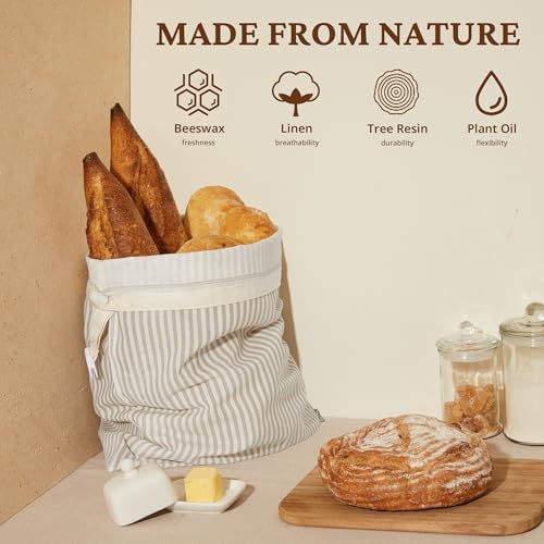 BRONYPRO Beeswax Bread Bags for Homemade Bread Sourdough, 2 Pack Reusable Sourdough Bread Bags with Zipper, Organic Beeswax & Linen Bread Storage, Eco-friendly & Long-latsing,Large 17x12.6in,Beige - Image 2