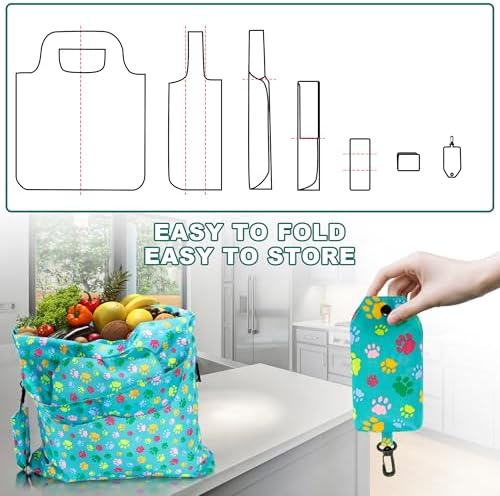 HOLYLUCK Reusable Grocery Bags,Heavy Duty Foldable Shopping Tote Bag (Standard, 3 Green Dog Paw Prints) - Image 5