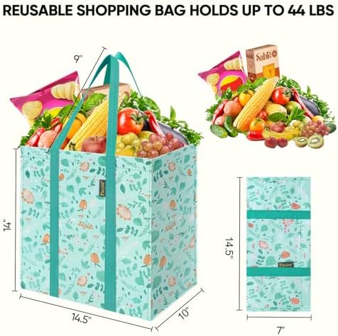 BALEINE 4 PK Grocery Bags Reusable Shopping Bags with Reinforced Bottom, Heavy Duty Foldable Tote Bags (Spring Stroll) - Image 2