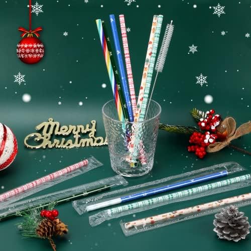 JANYUN 40 Pieces Christmas Straws, BPA-Free 9" Printing Hard Platic Xmas Reusable Drinking Straws for Family or Party Favors Supplies Cleaning Brush Included - Image 5