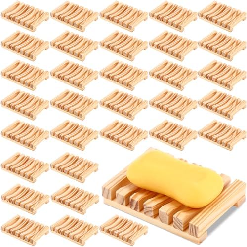 Skylety 30 Pcs Wooden Soap Dish Draining Tray for Shower,Wood Color by Skylety