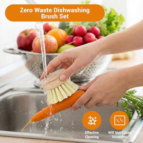 12 Pcs Bamboo Dish Brush Replacement Heads, Wooden Dish Brushes for Cleaning – Kitchen Wood Dish Scrubbers Washing Up Brush Heads Natural Bristle Brush Refills for Dishes, Pots - Image 5