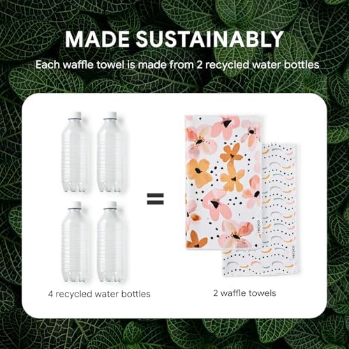 RECYCO Waffle Kitchen Towel Set of 2 - Quick Dry Microfiber Sustainable Dish Towels - Ultra Absorbent Reusable Cleaning Tea Towels - Lightweight Hand Towels,16”x 28”, Blossom Breeze - Image 5