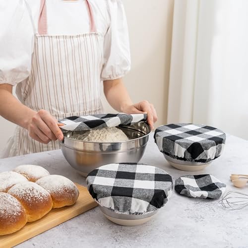 Reusable Cloth Bowl Covers - 100% Cotton Fabric Bowl Covers Set to Cover Fruits, Vegetables and Regulate Moisture - Elastic Closure for Salads, Bread & Leftovers (Black Plaid, 2XL, 2L, 2M, 2S) - Image 4