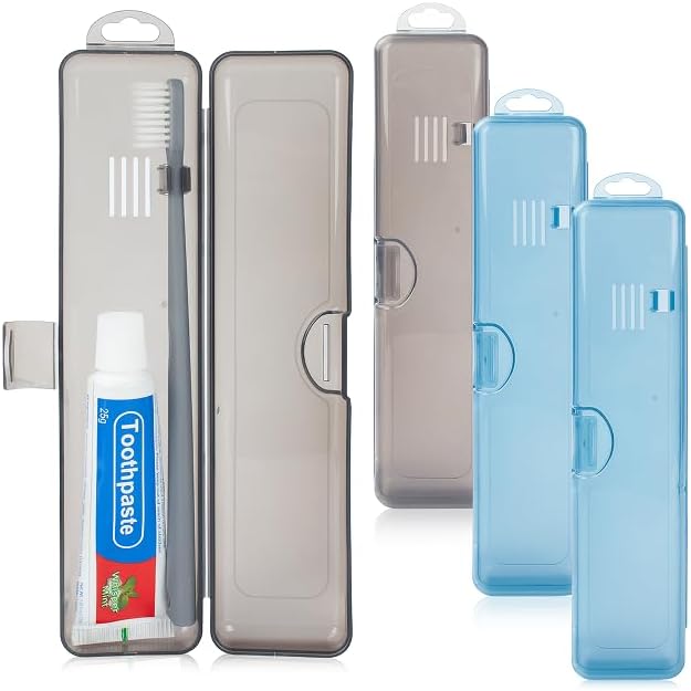 Travel Toothbrush Holder (4-Pack, Gray,Blue) by Buyitnow