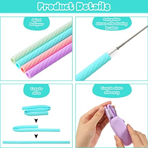 Meanplan 4 Sets Reusable Straws Travel Case Brush Silicone,Classic Color - Image 3