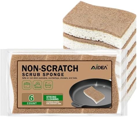 AIDEA Sponges Non Scratch, 6Count, Natural Sponge for Non Stick Cookware by AIDEAHOME