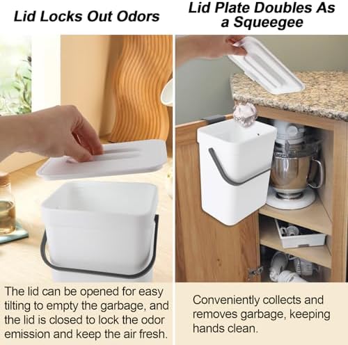 Compost Bin Kitchen, Includes 100 Trash Bags, Hanging Trash Can with Lid, Features Pet-Proof, Odor-Proof, and Quiet Opening/Closing. Suitable for Bathrooms/Bedrooms/Offices (White, 1.3Gal/5L) - Image 5