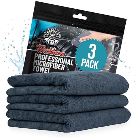 Chemical Guys, Workhorse Plush Microfiber Towels, 16 x 16 in, Black, 3 Pack by ChemicalGuys