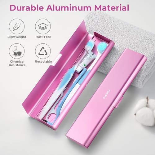 Wider Aluminum Toothbrush Travel Case, Portable Travel Toothbrush Holder, Durable Manual Toothbrush Box Container for Traveling, Bathroom, Camping, Business Trip, Pink - Image 2
